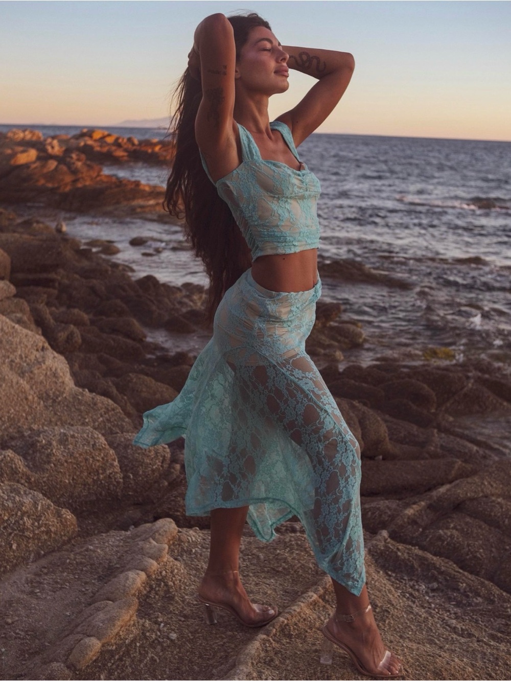 2 for $30 sale: NWT SHEIN bae Aqua blue Lace Two-Piece Skirt Set 6